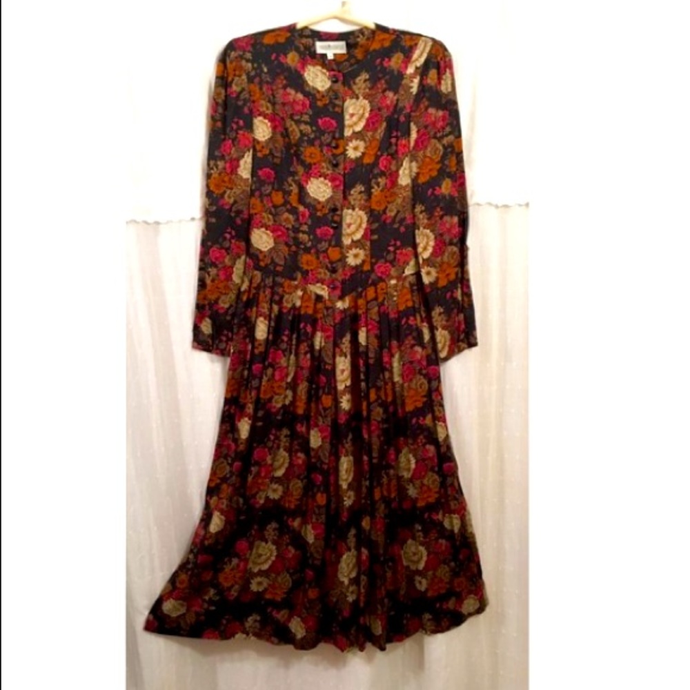 Vintage 80s Boutique Orange Pink Black White Dress